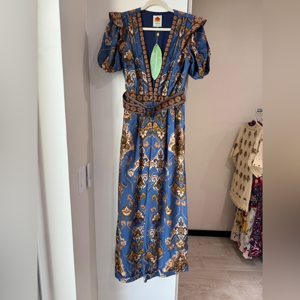 Farm Rio: Blue Ornament Floral Jumpsuit - Picture 3 of 14
